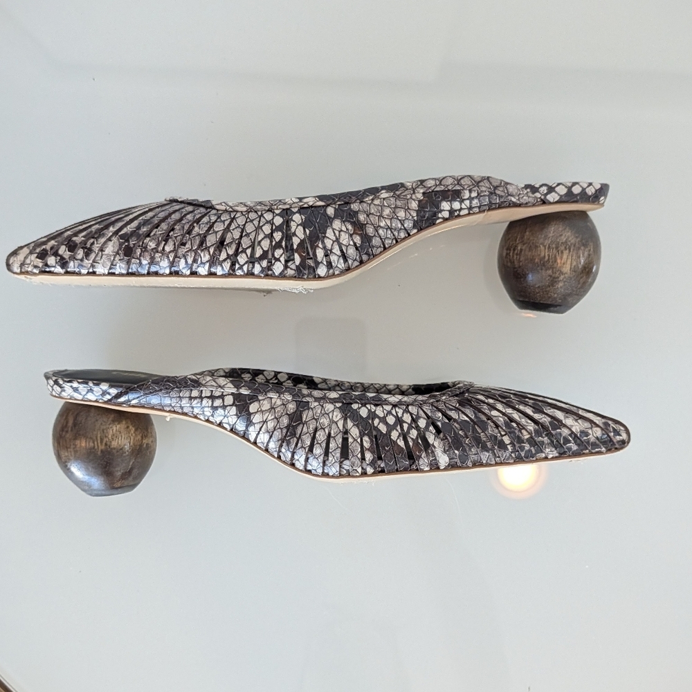Cult Gaia Black and White Snakeskin Mule Slides